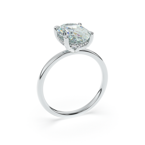 ANAÏS oval diamond engagement ring in 18k white gold with hidden pavé halo