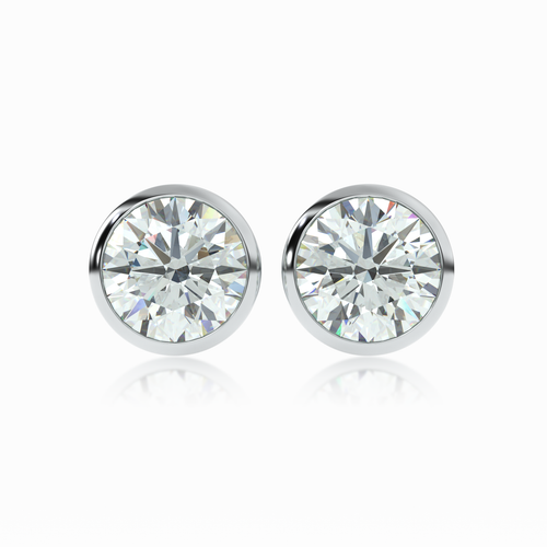 ALBA bezel-set diamond stud earrings in 18k white gold – traceable natural diamonds
