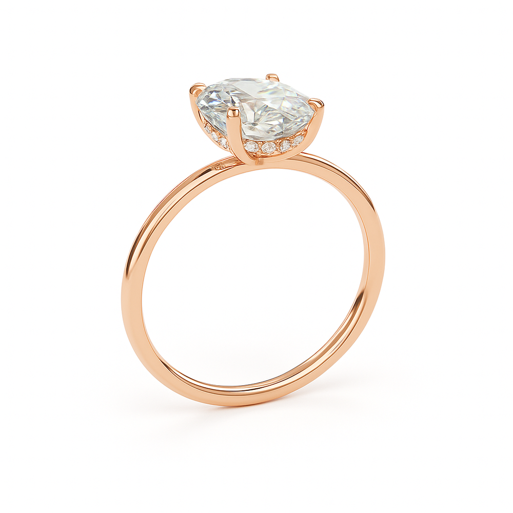 ANAÏS oval diamond engagement ring in 18k rose gold with hidden pavé halo