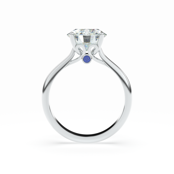 Side profile of BERTA diamond ring showing traceable diamonds in white gold