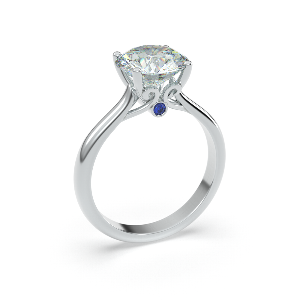Front view of BERTA diamond ring with sapphire accent in white gold