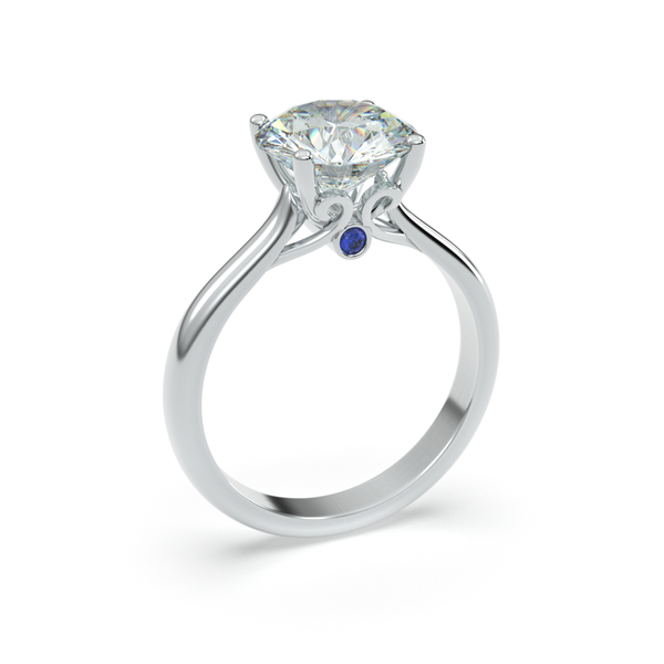 Front view of BERTA diamond ring with sapphire accent in white gold