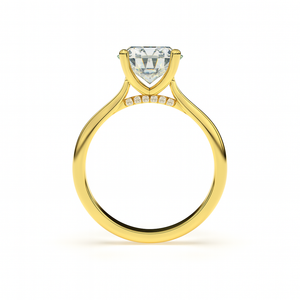Side profile of ÉLODIE ring in yellow gold with hidden pavé diamonds