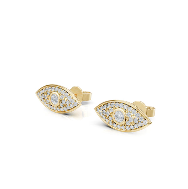 Evil eye diamond earrings yellow gold side view