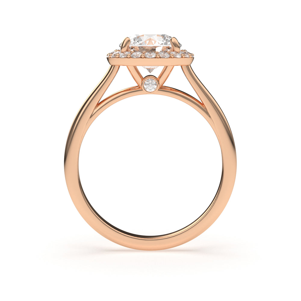 Close-up of LILOU engagement ring showing hidden diamond detail in rose gold