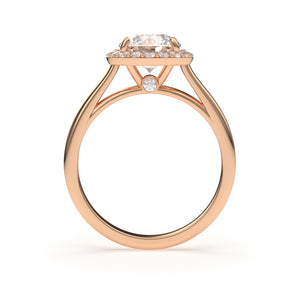 Close-up of LILOU engagement ring showing hidden diamond detail in rose gold