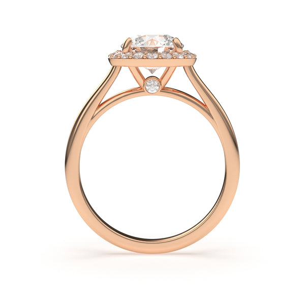 Close-up of LILOU engagement ring showing hidden diamond detail in rose gold