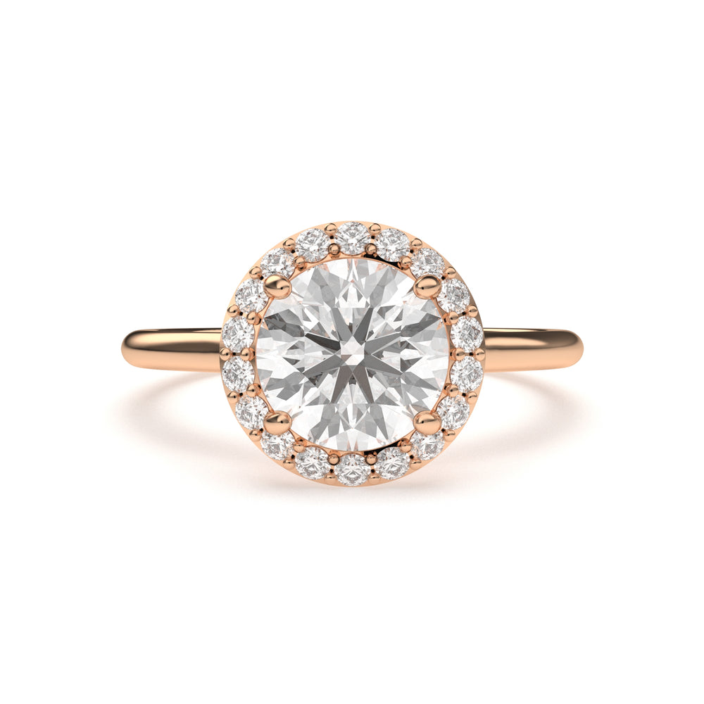 Close-up of LILOU engagement ring showing hidden diamond detail in rose gold