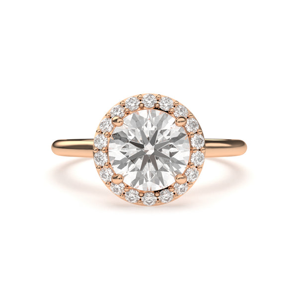 LILOU halo diamond engagement ring in 18k rose gold – round brilliant center