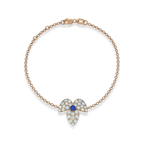 LUNÈA diamond bracelet in rose gold featuring central blue sapphire