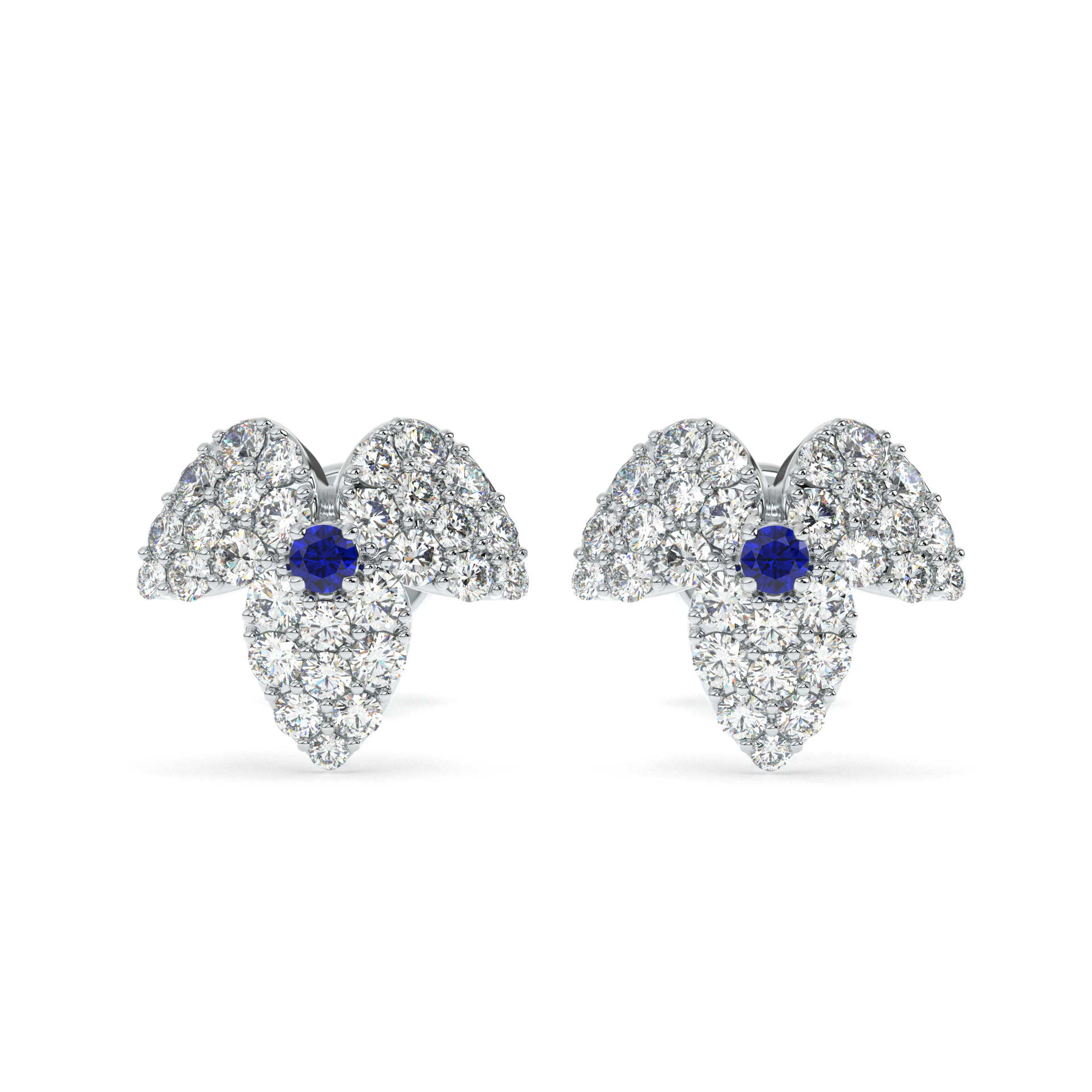 Snowflake-inspired diamond earrings with subtle sapphire accent – CAREDIAMONDS