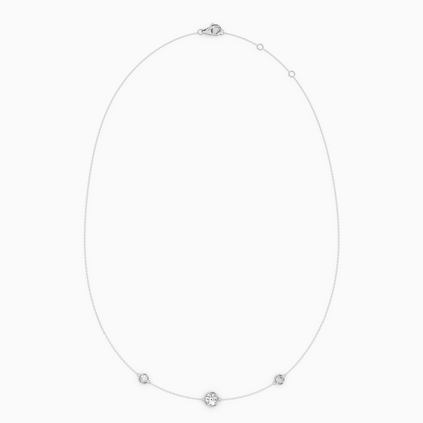 PURE diamond necklace in white gold with bezel-set natural diamonds, delicate fine chain with slightly larger center stone