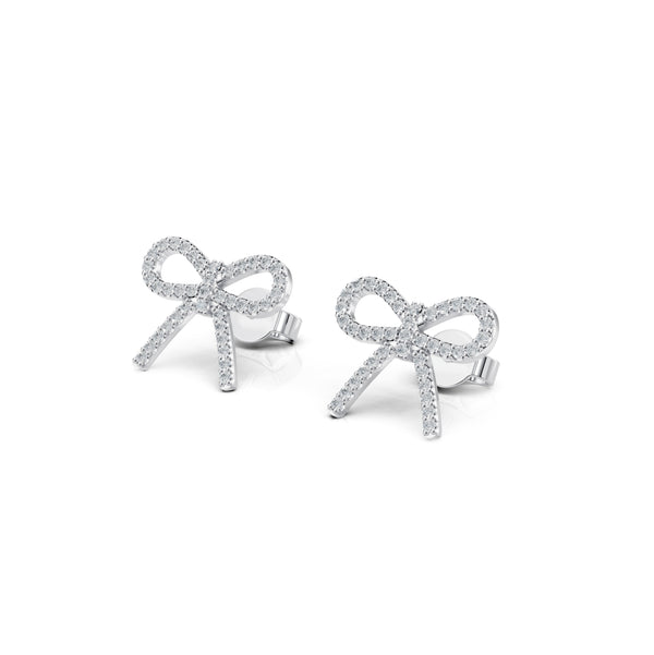 VELVET diamond bow earrings in 18k white gold, set with natural diamonds, side view