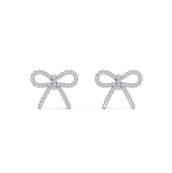 VELVET diamond bow earrings in 18k white gold, set with natural diamonds, elegant and modern design